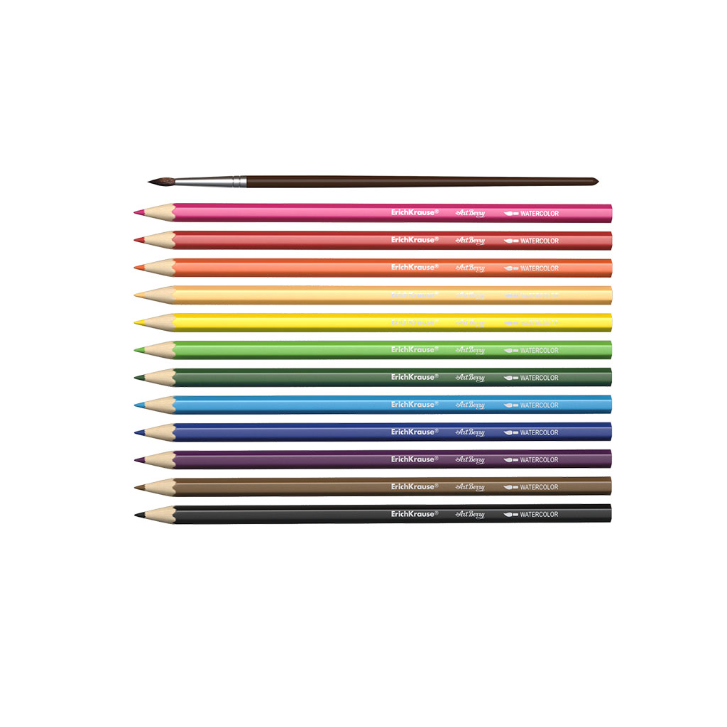 Акварельные карандаши шестигранные ArtBerry 12 цветов с кисточкой  